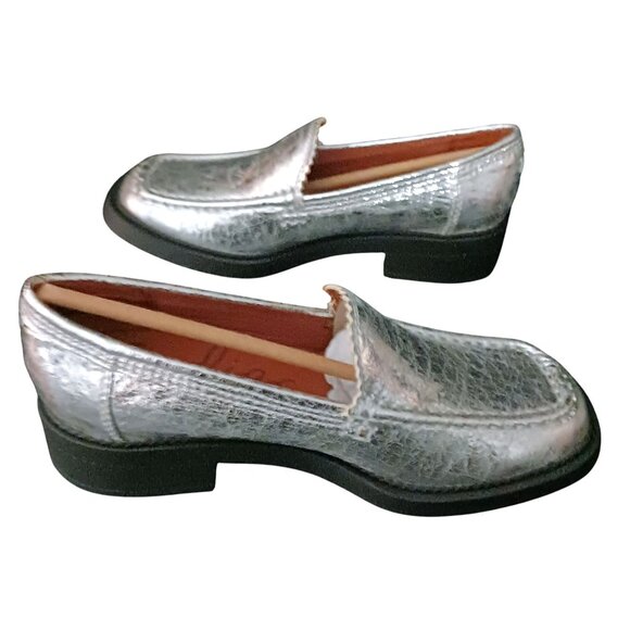 NEW Zodiac Alaina Faux Crackle Leather Square Toe Loafers Silver SY Size 7.5 - Picture 7 of 13